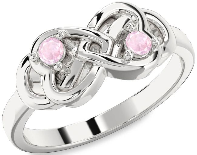 Rose Quartz Silver Infinity Heart Two Stone Ring