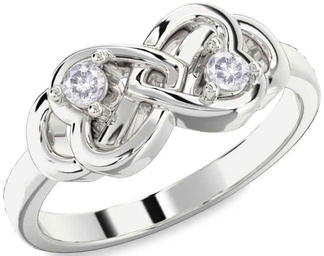 Salt & Pepper Diamond Silver Infinity Heart Two Stone Ring