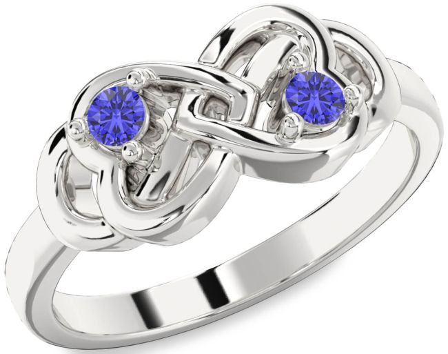 Tanzanite Silver Infinity Heart Two Stone Ring