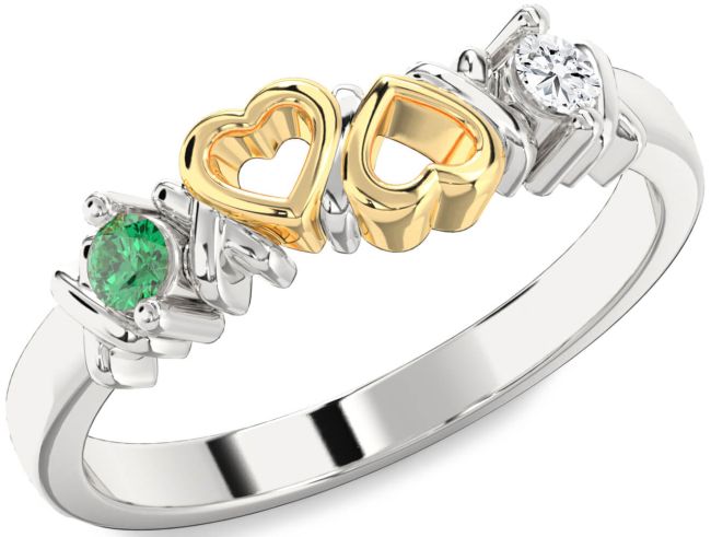 Gold Silver Heart Two Stone Promise Ring