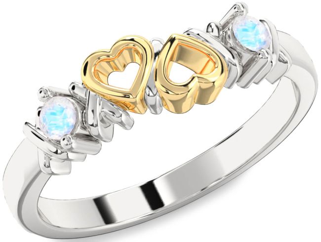 Moonstone Gold Silver Heart Two Stone Ring