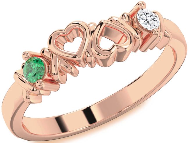 Rose Gold Heart Two Stone Promise Ring