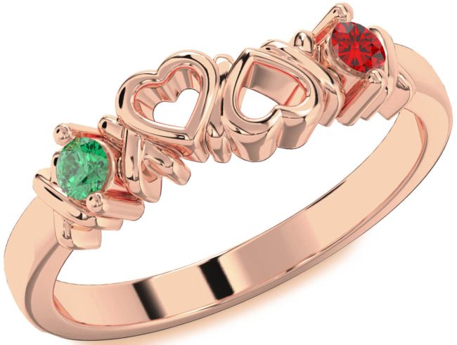 Rose Gold Heart Two Stone Promise Ring