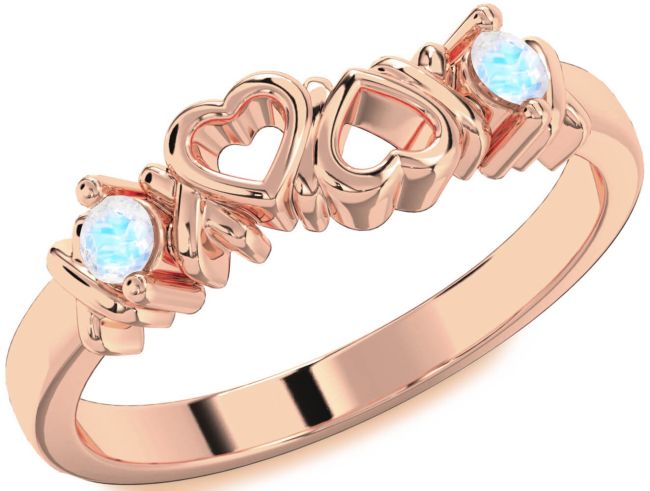 Moonstone Rose Gold Heart Two Stone Ring
