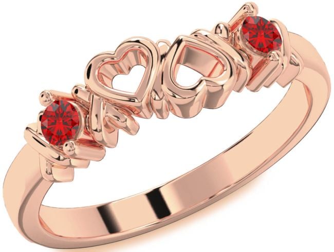Ruby Rose Gold Heart Two Stone Birthstone Ring