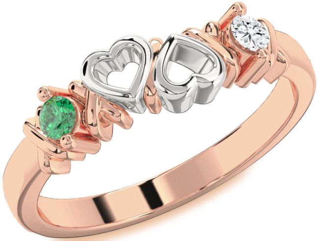 Rose Gold Silver Heart Two Stone Promise Ring