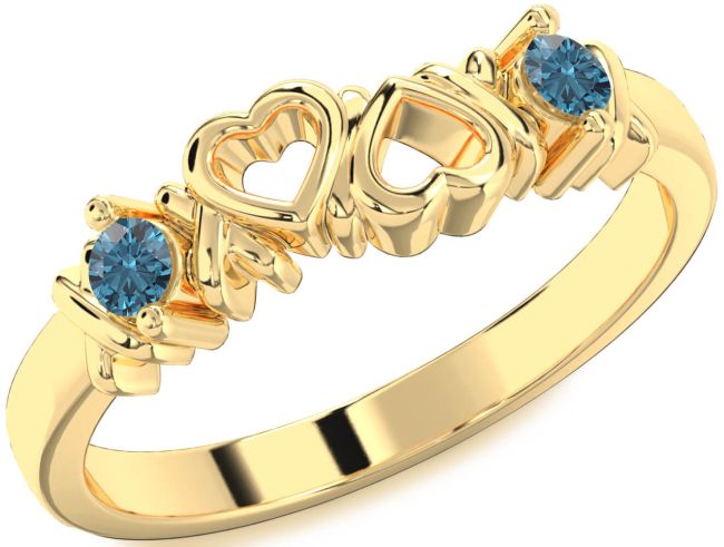 Blue Diamond Gold Silver Heart Two Stone Ring