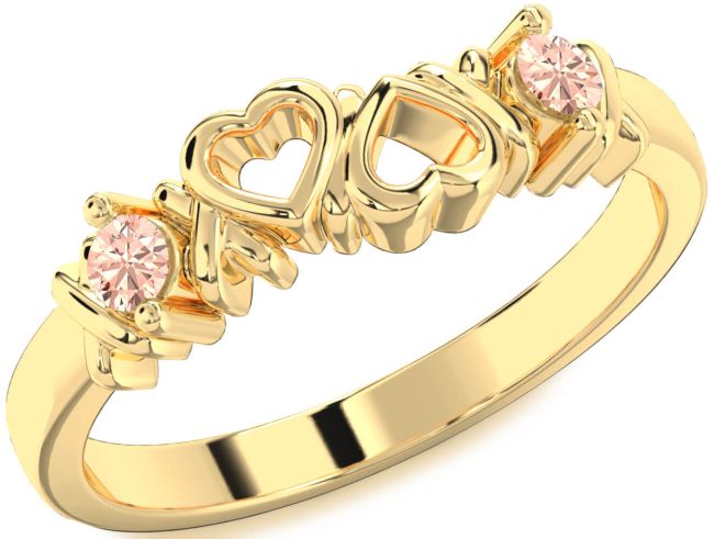 Morganite Gold Silver Heart Two Stone Ring