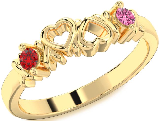 Gold Silver Heart Two Stone Promise Ring
