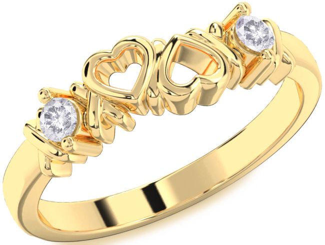 Salt & Pepper Diamond Gold Heart Two Stone Ring