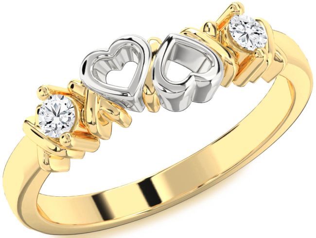 Diamond White Yellow Gold Heart Two Stone Ring