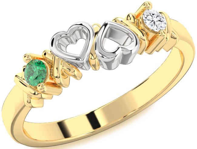 Gold Silver Heart Two Stone Promise Ring