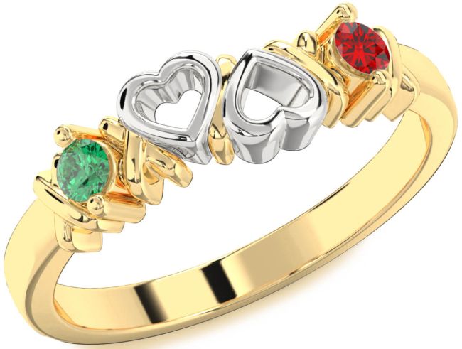 Gold Silver Heart Two Stone Promise Ring