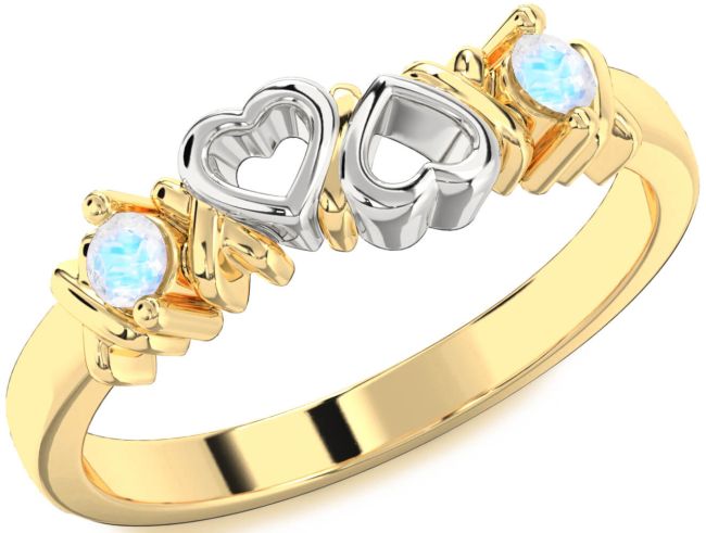 Moonstone Gold Silver Heart Two Stone Ring