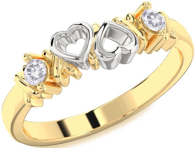 Salt & Pepper Diamond Gold Silver Heart Two Stone Ring