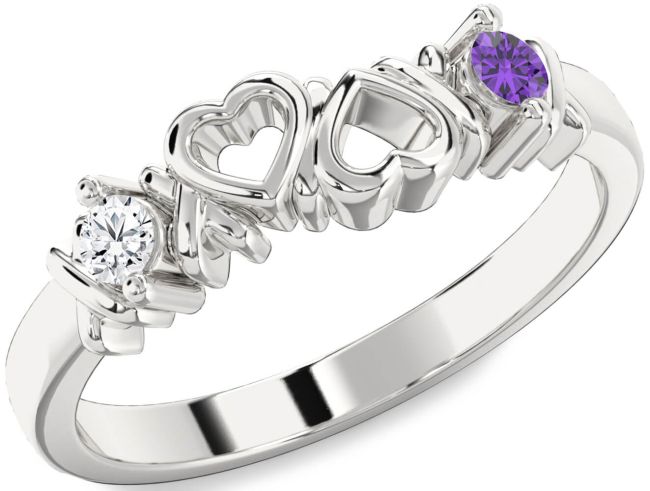Silver Heart Two Stone Promise Ring