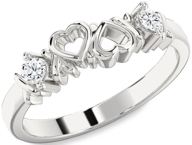 Diamond Silver Heart Two Stone Ring