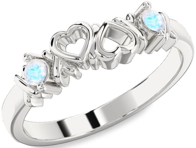 Moonstone Silver Heart Two Stone Ring