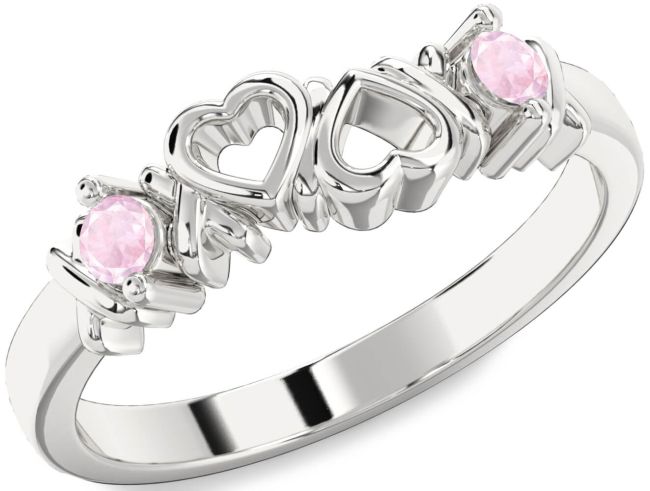 Rose Quartz Silver Heart Two Stone Ring