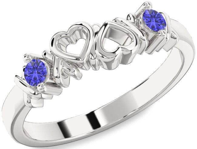 Tanzanite Silver Heart Two Stone Ring