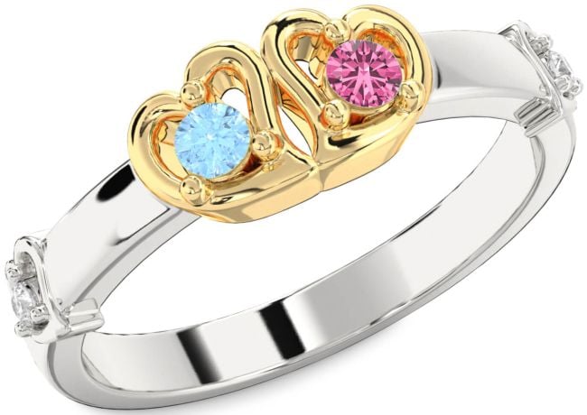 Diamond White Yellow Gold Heart Two Stone Promise Ring