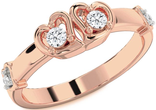 Diamond Rose Gold Silver Heart Two Stone Ring
