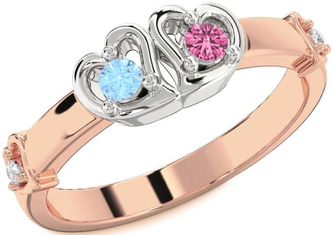 Diamond Platinum & Rose Gold Heart Two Stone Promise Ring
