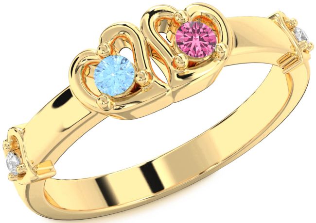 Diamond Gold Silver Heart Two Stone Promise Ring