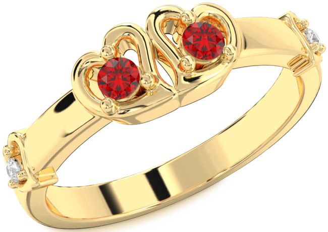 Diamond Ruby Gold Silver Heart Two Stone Birthstone Ring