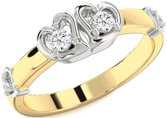 Diamond Gold Silver Heart Two Stone Ring