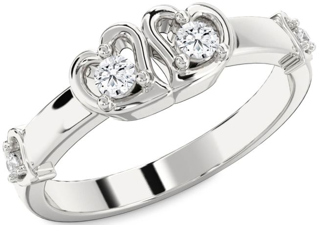 Diamond Silver Heart Two Stone Ring