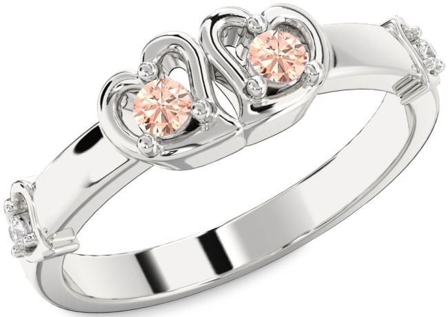 Diamond Morganite Silver Heart Two Stone Ring
