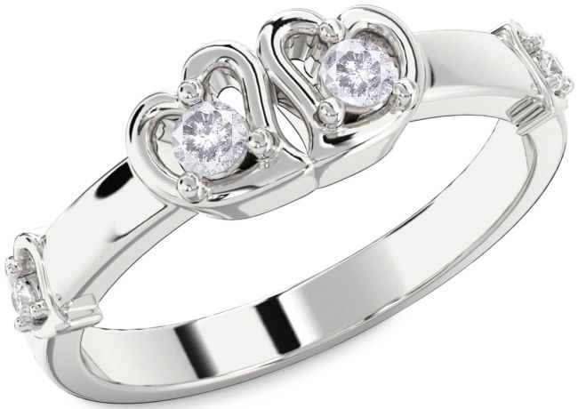 Salt & Pepper Diamond Silver Heart Two Stone Ring