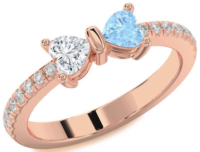 Diamond Rose Gold Silver Bow Two Heart Promise Ring