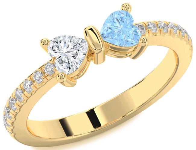 Diamond Gold Bow Two Heart Promise Ring