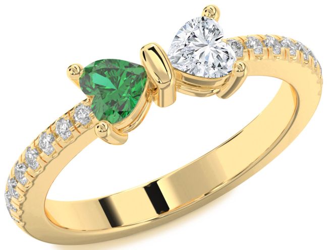 Diamond Gold Silver Bow Two Heart Promise Ring