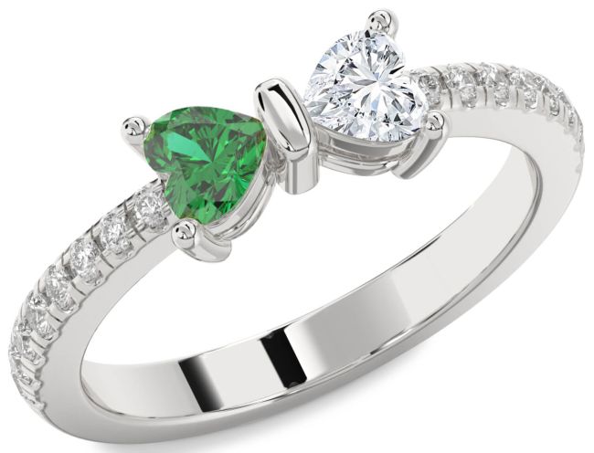 Diamond Silver Bow Two Heart Promise Ring