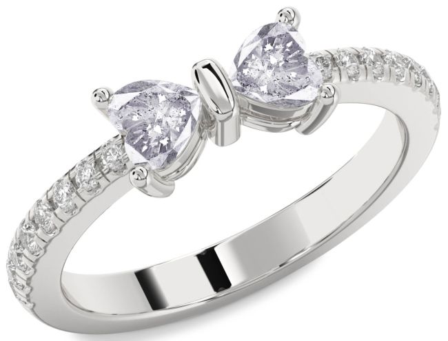 Salt & Pepper Diamond Silver Bow Two Heart Ring