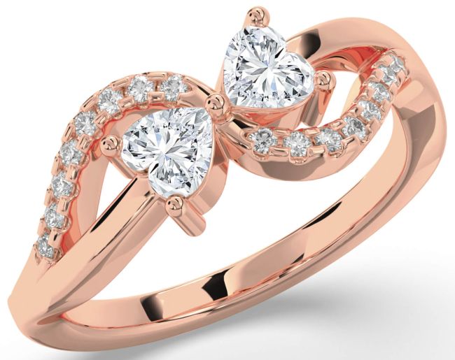 Diamond Rose Gold Two Heart Ring