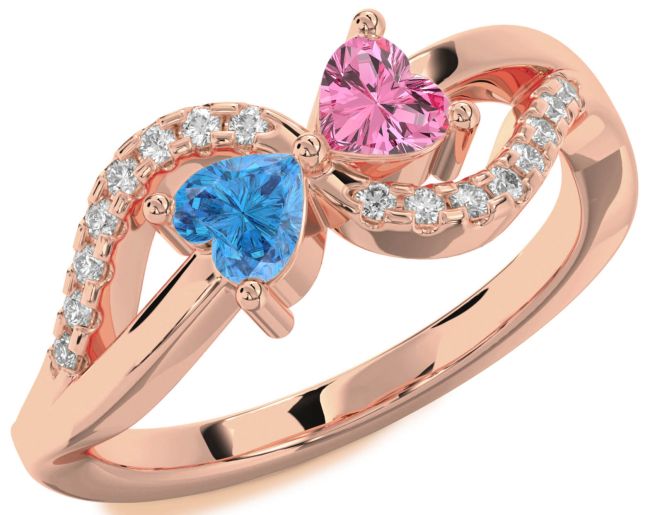 Diamond Rose Gold Silver Two Heart Promise Ring