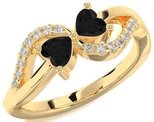 Black Diamond Gold Two Heart Ring