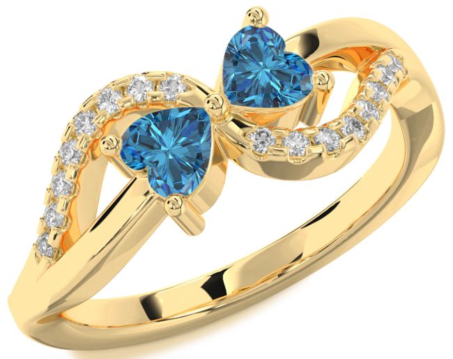 Blue Diamond Gold Two Heart Ring