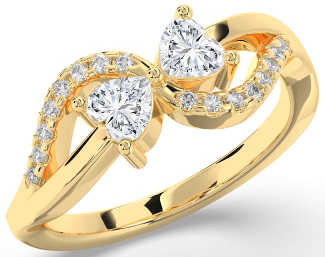 Diamond Gold Two Heart Ring