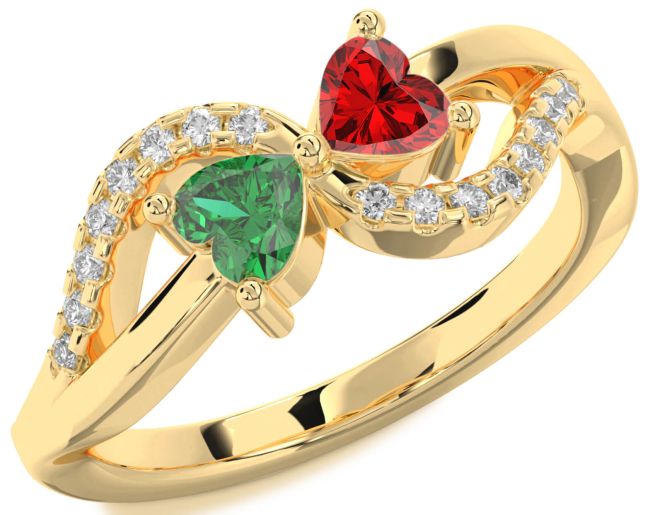 Diamond Gold Silver Two Heart Promise Ring