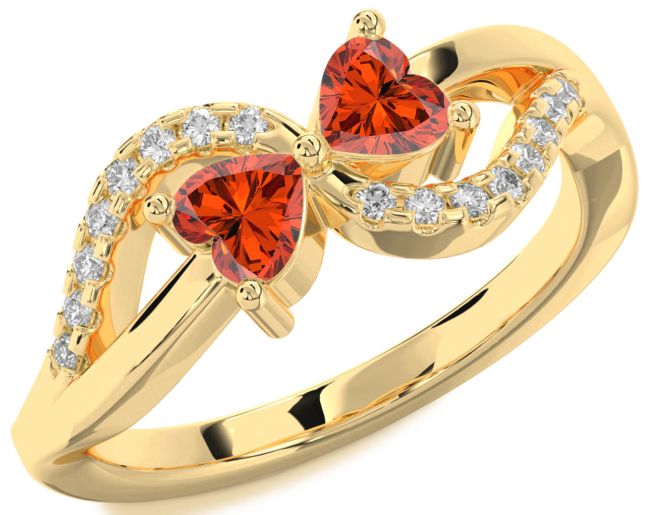 Diamond Fire Opal Gold Silver Two Heart Ring