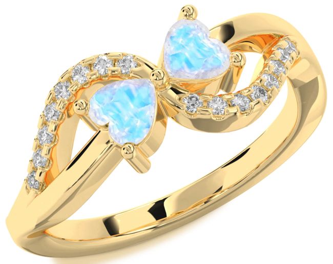 Diamond Moonstone Gold Two Heart Ring