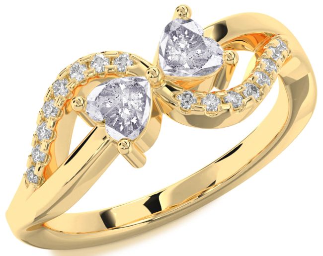 Salt & Pepper Diamond Gold Two Heart Ring