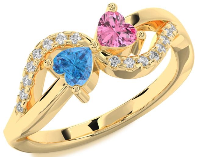Diamond Gold Silver Two Heart Promise Ring