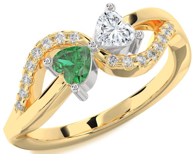 Diamond Gold Silver Two Heart Promise Ring