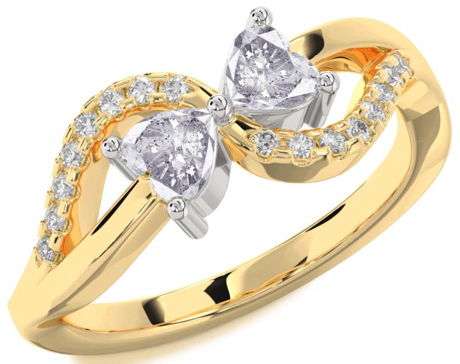 Salt & Pepper Diamond Gold Silver Two Heart Ring